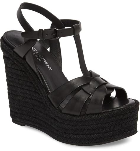 ysl tribute wedge black|Tribute 85mm leather espadrille wedges .